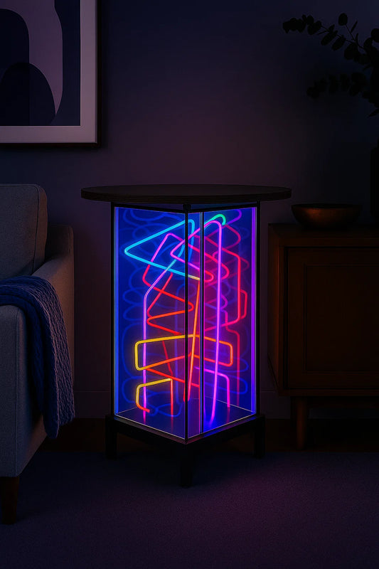 Infinity Neon Stool Table – Elevated Glow with Artistic Edge